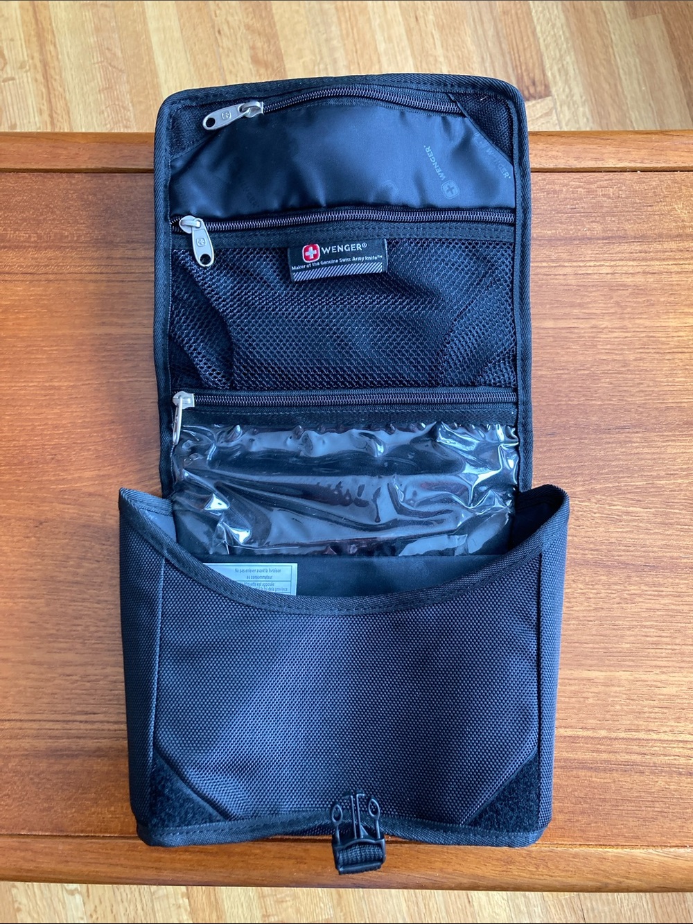 Wenger Black Men's Toiletry Bag with Red Swiss Cross Accent